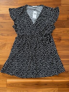 NWT Women’s Violeta by MANGO UK Black White Polka Dot Wrap Dress Plus Size US 14